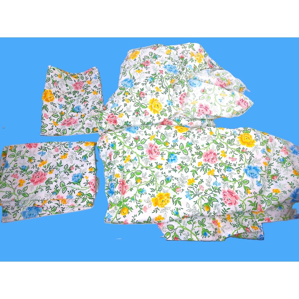Vtg JCPenney Juliet Floral Percale Full Sheet Set Flat Fitted 2 Pillowcases NOS